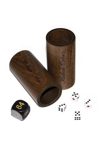 MSMETICARET Ceviz Ahşap Zar Kupası Kişiye Özel Kupa Ve Zar Seti | 2 Adet Kupa - Zar Seti |