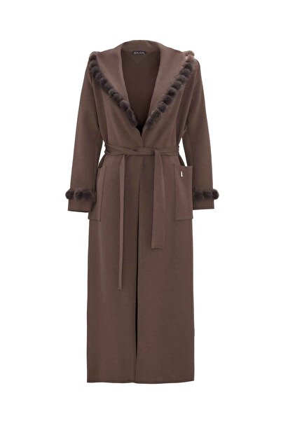 MISS DALIDA Ponpon Kürk Detaylı Uzun Vizon Hırka