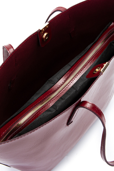 minebag Faux Leather Stand Handle Bag with Metal Accessories Claret Red