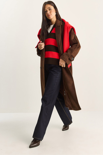 Bianco Lucci Дамско двуредно палто с подплатена яка, дълго, от вълна, размер 3509 60283849