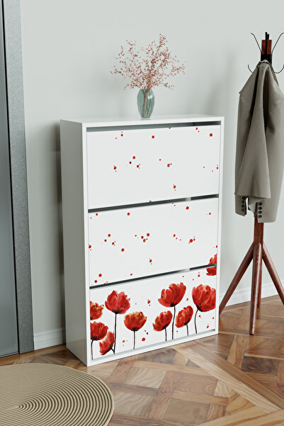 Hediyeler Kapında "Red Anemone" 3 Bölmeli Liovian Düşer Kapak Ayakkabılık