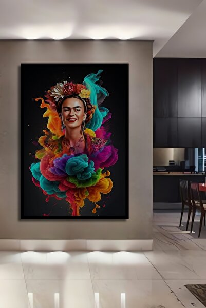 indispensablely Çerçeve Görünümlü Dekoratif Ahşap Kare Frida Kahlo Renklere Yolculuk Tablosu Ev/Ofis/İşyeri Tablo
