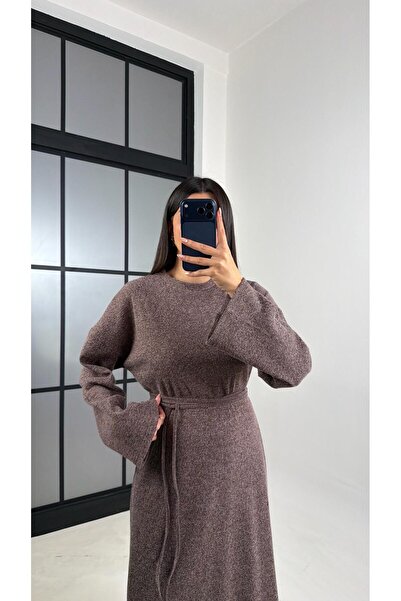 Gaus Kahve Kuşaklı Uzun Triko Elbise GAUS-00802