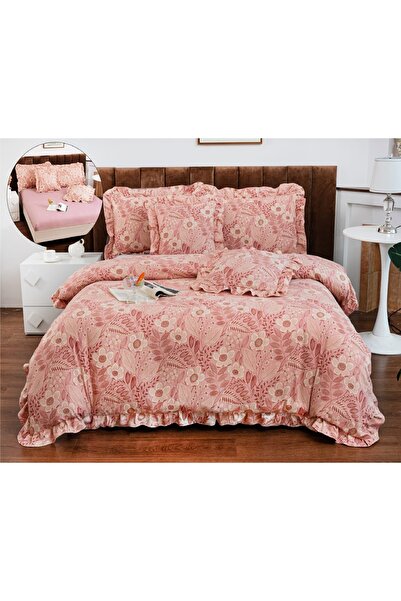 CHIRASO Ruffled Bedding Set, ELASTIC Sheet 180x200cm, Duvet Cover 200x230, 4 Pillowcases 52x75