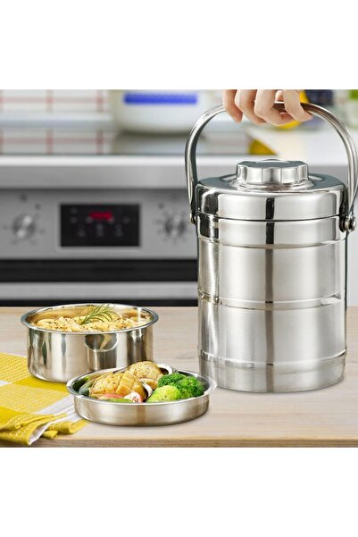 PUFO Stainless steel thermos container with 2 removable inner bowls and airtight lid, for food or soups
