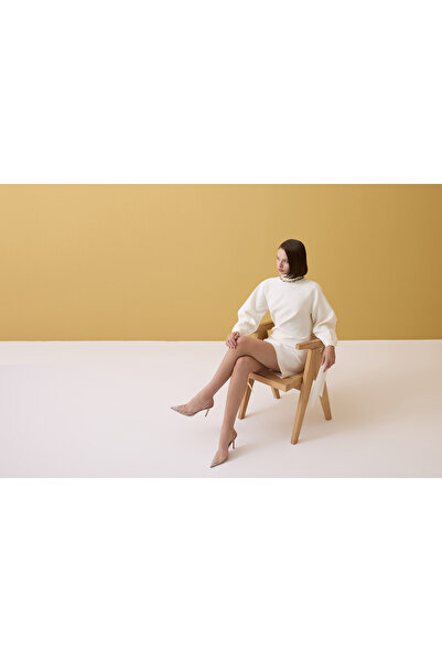 Jus De Pommes EKRU TAŞ İŞLEMELİ YARASA KOLLU MİNİ ELBİSE