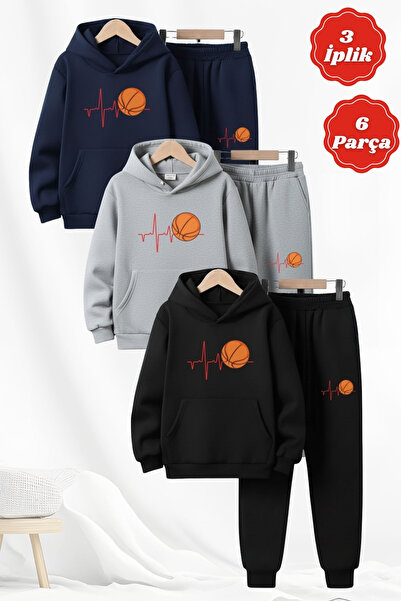 YA KO KİDS 3 Yarns Ş cu căptușeală din fleece Kangaroo Pocket Basketball Prin...