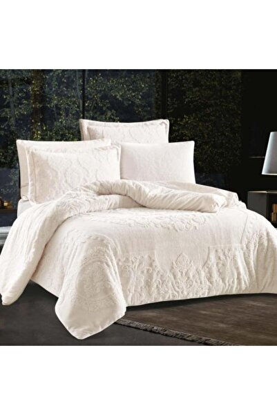Alhabib bedding Yata Winter Double Faux Fur Bedspread, Cream, 6 Pieces