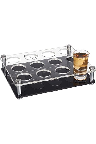 Slasa Black Acrylic Shot Glass Tray Holder (25x18x4 cm) 12-Hole Stylish Drink...