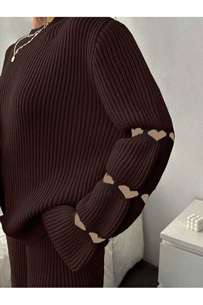 GALAVİP Women's Knitwear Double Set Casual Sweater ↬   Pants→ Hearted Knitwear Set
