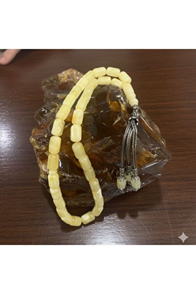 EL YAPIMI Ucu Gümüş 925 Ayar Püsküllü Litvanya Orijinal Damla Kehribar Tesbih