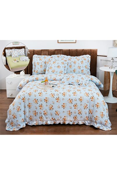 CHIRASO Ruffled Bedding Set, ELASTIC Sheet 180x200cm, Duvet Cover 200x230, 4 Pillowcases 52x75