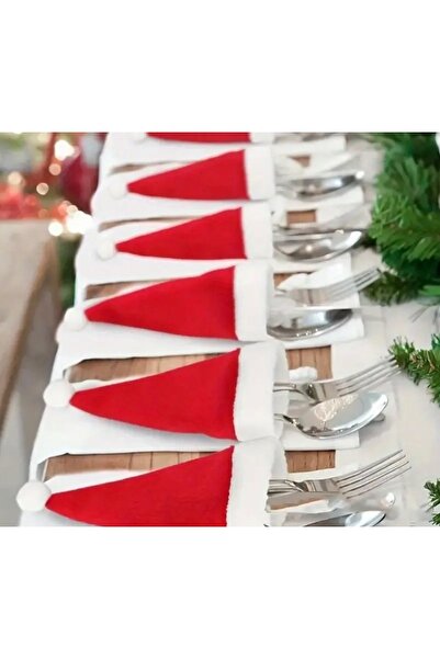 Mini Tasarım Atölyem Christmas Tableware Presentation Spoon Fork Hat Christmas Ornament (6 Pieces)