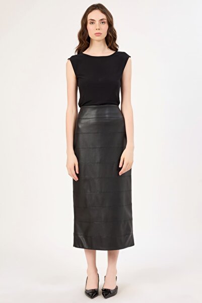 FEVER Dikiş detaylı suni deri etek