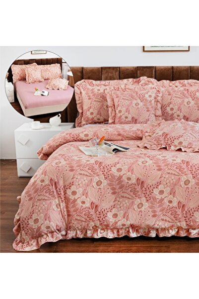 CHIRASO Ruffled Bedding Set, ELASTIC Sheet 180x200cm, Duvet Cover 200x230, 4 Pillowcases 52x75