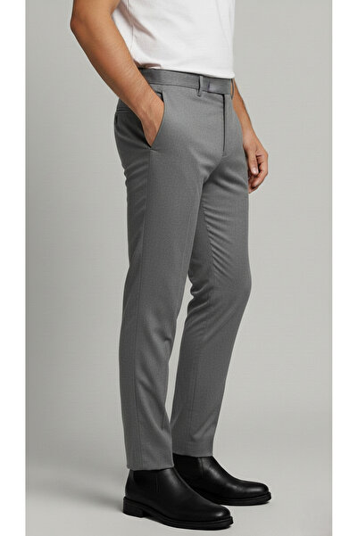 Bürke Men's Dark Gray Color Quality Fabric Trousers with Ties