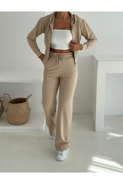 Gugus Women's Selani̇k Knitted Fabric Bottom and Top Set with Zippered Hood