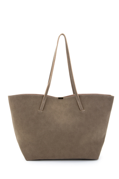 minebag Suede Stand-Up Handle Bag with Metal Accessories Beige