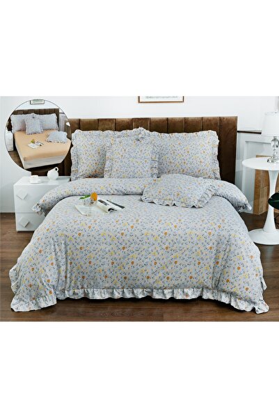 CHIRASO Ruffled Bedding Set, ELASTIC Sheet 180x200cm, Duvet Cover 200x230, 4 Pillowcases 52x75