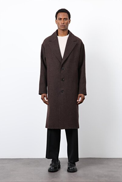 Antioch Brown Relax Fit Herringbone Patterned Men's Coat