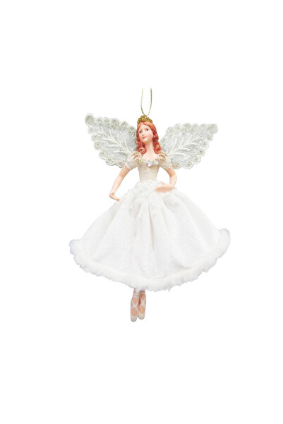 OEM Decoratiune Craciun, Zana de agatat in brad, alba, 15 cm