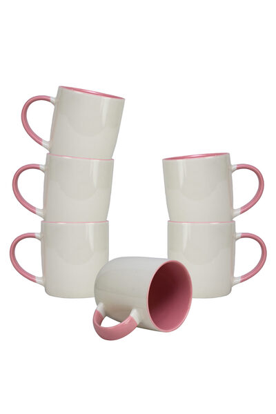 Cesiro Set de 6 căni, 320 ml, Cesiro, Porțelan, Alb/Roz