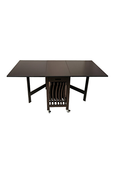 wline FOLDING TABLE WITH 6 BLACK CHAIRS