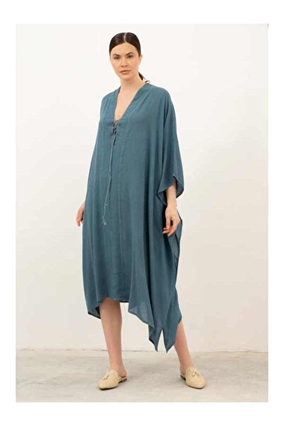 İpekçi Otantik V Yaka Maxi Kaftan Elbise