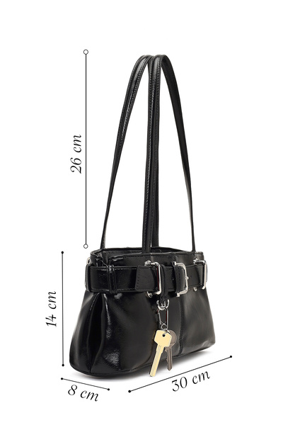 Derimod Women's Black Patent Leather Shoulder Bag 25Wbd254216