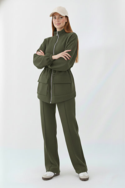 benguen Waist Drawstring Scuba Suit N5404 Khaki