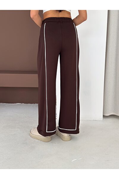 Gugus Γυναικείο πλισέ παντελόνι αθλητικό με λευκές ρίγες, φαρδύ πόδι