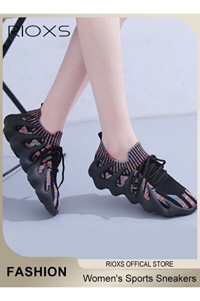 RIOXS Women's Sports Sneakers Mesh Mesh Rubber Outsole Running Shoes Breathable Flat Lace Up Trainers Fash