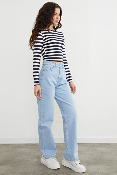 Fulla Moda Jean Palazzo cu fermoar cu talie înaltă