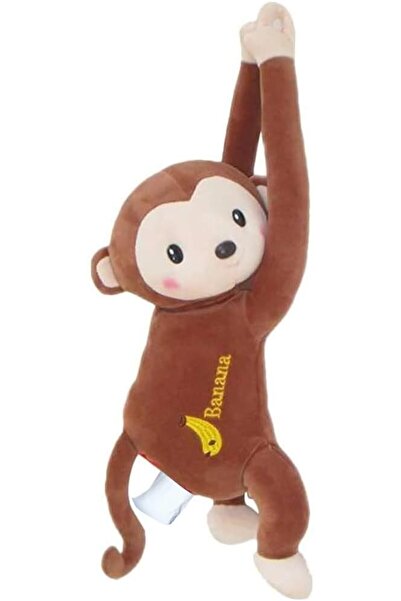 Margoun حامل غطاء علبة مناديل على شكل قرد مخملي للسيارة والمنزل (بني)