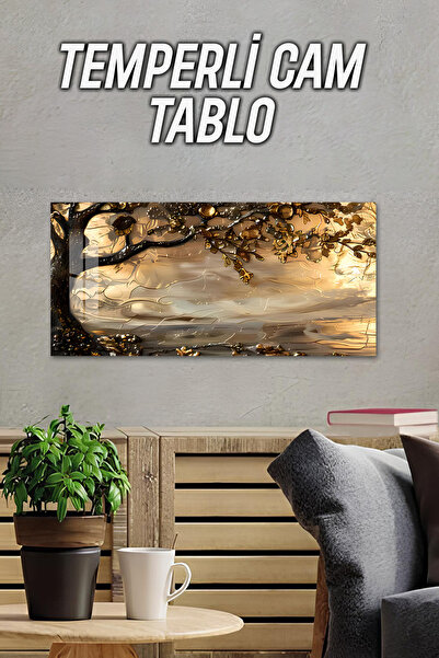 kutuTR 3D Görünümlü 2D Baskı Temperli Cam Tablo – Işıltılı Ağaç ve Manzara De...