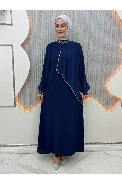 Asortix Γυναικείο Φόρεμα Χιτζάμπ Κρεπ Υφασμάτινο-Λεπτομερές Πέτρινο Λεπτομέρεια στον Καρπό & το Λαιμό- Κομψό Γυναικείο Φόρεμα με Πέτρες στα Πλαϊνά