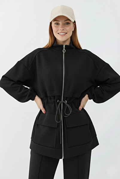 benguen Waist Gathered Scuba Suit N5404 Black