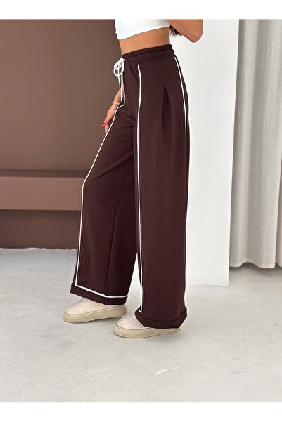 Gugus Γυναικείο πλισέ παντελόνι αθλητικό με λευκές ρίγες, φαρδύ πόδι