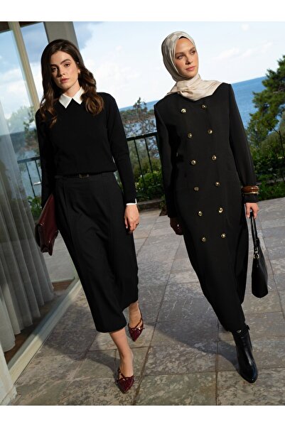 Refka Φόρεμα Τσετζέτορ με χρυσά κουμπιά διπλό πέτο - Μαύρο -