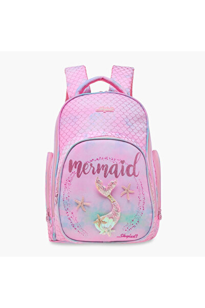 Skylar Mermaid Print Backpack with Adjustable Shoulder Straps and Zip Closure