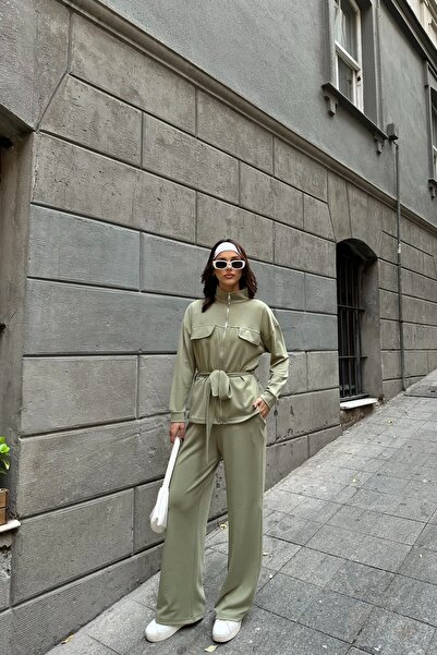 BEJNA Women's Belted Soft Modal Textured Top and Bottom Set