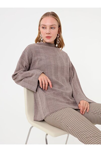 Benin Πλεκτό πουλόβερ με μισό ζιβάγκο - Χρώμα πέτρας -