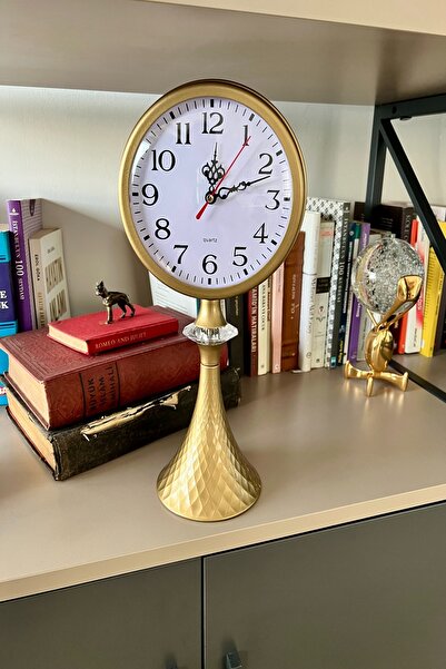 AZELON ŞIK DEKORATİF ESKİTME BOYALI EV OFİS TAŞLI MASA SAATİ