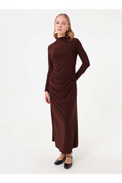 Refka Draped Detailed Dress - Bitter Brown -