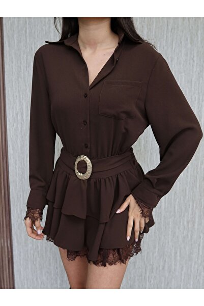 ESRAHELVACI Shirt Collar Lace Detail Mini Dress