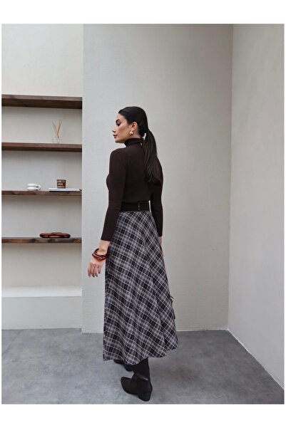 ESRAHELVACI Belted Plaid Long Skirt