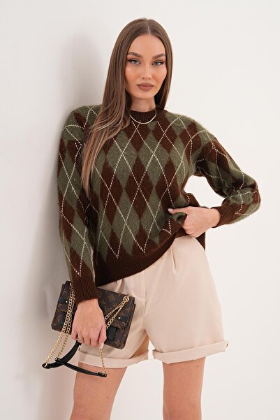 ŞİMAL Women's Diamond Pattern Embroidered Sweater 255101 -