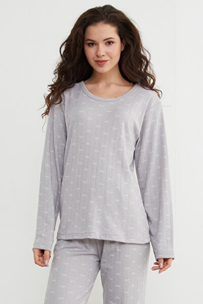 Fulla Moda Plus Size Ribbon and Polka Dot Patterned Pajama Set