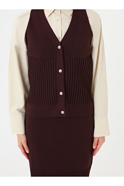 Refka Σετ Πλεκτό Με Λεπτομέρεια Κουμπιού - Πικρό Καφέ -