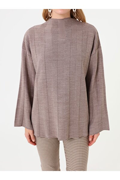 Benin Πλεκτό πουλόβερ με μισό ζιβάγκο - Χρώμα πέτρας -